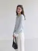 Super descontraído e relaxado~ Cardigã de tricô azul com capuz e mangas compridas estilo coreano para mulheres, novo top versátil e solto para o início do outono