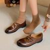 Zapatos Pequeños de Cuero con Hebilla Doble Fila Estilo Británico Literario Cuero Genuino Completo Primavera 2024 Tacón Bajo Punta Redonda Flats de Piel de Vaca Texturizada para Mujer