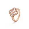 Novo Anel Kaleidoscópio Van Gogh V-Gold Ouro 18K Versão Estreita Ouro Rosa Anel Trevo de Quatro Folhas da Sorte Cravejado com Diamantes Empilhável