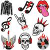 Parche de tela bordado con calavera punk para decoración de abrigos, etiqueta bordada con capítulo y lengüeta de guitarra de música rock
