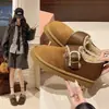 Birkenstock de Solado Grosso de Pelúcia Feminino Botas de Neve Quentes 2026 Outono/Inverno Mocassins de Pelo Slip-on Sapatos Baixos de Algodão