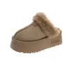 Zapatillas de felpa para exteriores, tamaño pequeño, suela gruesa, cálidas, puntera cerrada, estilo media zapatilla, cómodas para el invierno, forradas de felpa, botas de nieve, zapatillas de algodón para mujer