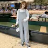 Traje de Dos Piezas para Maternidad Otoño e Invierno 2025 Camiseta de Manga Larga de Algodón para Mujer con Peto Casual Holgado