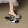 Sandalias de Mocasín para Mujer 2025 Nuevo Estilo de Verano con Pedrería, Punta Cuadrada, Adecuadas para Usar con Vestidos, Tacones de Cuña Altos