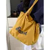 Nova Bolsa de Nylon com Letras Estilo Coreano, Casual, Fashion, Bolsa de Ombro Versátil, Estilosa, Leve, Cordão, Bolsa Tote de Grande Capacidade