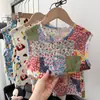 Traje de Verano para Niños y Niñas, Conjunto de Dos Piezas de Shorts Florales sin Mangas de Algodón y Seda, Delgado, Agradable para la Piel y Cómodo para Niños Medianos y Grandes