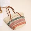 Bolsa de Palha Trançada com Listras Coloridas no Ombro Nova Bolsa de Palha de Grande Capacidade Bolsa Trançada Versátil Bolsa de Rattan Feminina Cesta de Palha Portátil para Legumes