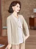 Moderna camisa de otoño para madres, cárdigan de imitación de dos piezas, top de punto de manga larga de moda para primavera y otoño de mujeres de mediana edad y mayores
