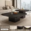 Mesa de Centro Quadrada de Pedra de Luxo Estilo Italiano para Apartamentos Modernos Pequenos, Combinação Minimalista Preta para Sala de Estar