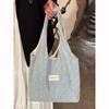 Bolsa de Lona Denim con Lazo Estilo Coreano Nueva Gran Capacidad Bordada Viajera Estudiante Clase Hombro Tote