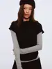 Conjunto de dos piezas de punto negro de manga corta de alta gama Yinhe para mujer, top base de manga larga para capas de otoño e invierno
