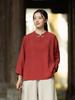 26 Otoño Nuevo Original Moda Algodón y Lino Suéter Top Cosido Estilo Retro República de China Cuello Alto Abotonado Vestido Camisa de Té