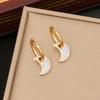 Nuevos aretes de joyería transfronteriza de acero inoxidable con diamantes completos, aretes de estrella y luna, temperamento, aretes de amor E464