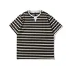 Yidao Vintage 2026 Verão Nova Camiseta Patchwork Listrada Falsa de Duas Peças Masculina Retrô Solta de Manga Curta