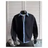 Outono e Inverno Retrô Americano Camada de Ar Pesada Cardigã Moletom Masculino Solto Simples Versátil Top Cinza Jaqueta com Gola Alta