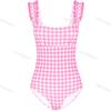 5 cores] nova menina japonesa e coreana xadrez ins estilo alça de ombro larga retro simples cintura alta primavera quente maiô de uma peça para as mulheres