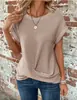 Camiseta de Manga Corta de Color Sólido con Cuello en U y Nudo Waffle Primavera Verano Holgada Casual Poliéster Algodón Transfronterizo Ropa de Mujer al por Mayor