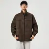 Chaqueta de cuero de color liso retro americano para hombre con solapas, abrigo para hombre con sensación de alta gama, chaqueta holgada para hombre