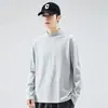 Camiseta base de algodón puro estilo americano con cuello medio alto para hombre, primavera y otoño 2026, nueva, blanca, de manga larga, top versátil