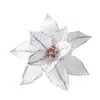 Flor de Natal artificial de veludo de alta qualidade, 27 cm de altura, cor rosa champagne, embalada individualmente com um clipe, para decoração de árvore de Natal