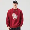 Suéter de Lana Pura Año del Caballo para Hombre, Modelo Nuevo Invierno 2026, Rojo, Engrosado, Chaqueta de Punto Capa Interior