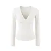 Top básico de manga larga para mujer, escote en V profundo, corte bajo, ajuste ceñido, colección de otoño, adelgazante, ajustado, camiseta sexy