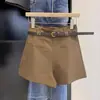 Calças de Linha A Largas de Alta Qualidade para Mulheres, Design Outono e Inverno, Shorts Casuais Emagrecedores, Cintura Alta para Figuras Baixas