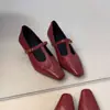 Versión de piel de oveja ~ punta cuadrada, estilo retro de tira en T, nicho, adelgazante, versátil, delicado y hace que los pies parezcan más pequeños, zapatos de salón bajos para mujer con suela blanda