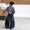 Conjunto de Suéter Outono/Inverno para Meninas 2026 Novo Casual Girl Estilo Coreano Crianças Médias/Maiores Suéter Gola Alta Jeans Tendência