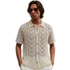 Comércio Exterior Transfronteiriço Roupas Masculinas, Camisa de Malha Masculina Vazada Estilo Europeu e Americano, Cardigan Casual de Manga Curta, Camisa POLO SJ0122