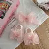 Conjunto de Touca e Meias para Bebê Menina, Touca Fofa de Recém-Nascido com Laço e Meias