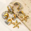 Pendientes de Acero Inoxidable con Bloques de Color Corazón Estrella de Mar Geométricos Transfronterizos para Mujer, Joyería Versátil de Acero de Titanio de Gama Alta Europea y Americana al por Mayor