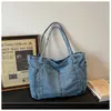 Bolsa de lona estilo preguiçoso, bolsa de ombro única jeans, bolsa transversal feminina 2026 primavera, grande capacidade, casual, de mão, bolsa de tecido leve para senhoras