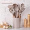 Fábrica atacado criativo ferramentas de cozinha 11 peças espátula de silicone com barril de armazenamento punho de madeira silicone utensílios de cozinha 12 peças conjunto de 12 peças