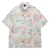 Camisa Floral de Manga Corta con Diseño Único para Hombre, Estilo Casual Holgado Delgado con Borlas y Bordes Deshilachados, Camisa Moderna y Elegante