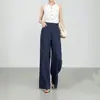 Calças de Linho 100% Wide Leg para Mulheres, Calças Retas Finas de Algodão-Linho para Verão, Calças Soltas Emagrecedoras, Calças Femininas de Alta Qualidade Estilo Old Money