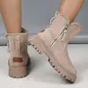 Botas de nieve de caña corta tela transfronteriza elegantes cremallera lateral punta redonda talla grande botas cortas estilo nuevo transfronterizo con forro polar engrosado cálidas