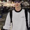 Camiseta de Verano para Hombre con Tres Rayas, Cuello Redondo, Manga Corta, Estilo High Street, Diseño Travieso y Atractivo, Versátil, Casual, Moderna, Estampado de Letras