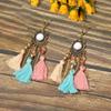 Brincos Étnicos Vintage Transfronteiriços, Brincos de Alto Padrão Cravejados com Diamantes, Brincos Bohemianos com Franjas para Viagem, Joias Exquisitas
