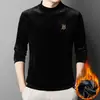 Camiseta de Veludo de Manga Longa. Nova Camada de Base Térmica de Lã Grossa Outono/Inverno 2025 para Homens de Meia-Idade, Moletom Quente