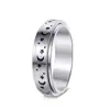 Anillo Rotatorio para Alivio del Estrés de Pareja Modelo Nuevo de Amazon Transfronterizo con Diseños de Estrella y Luna Incrustados con Diamantes Mate en Varios Estilos