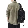 Roupas Masculinas Fengshe / Nova Primavera e Outono Roupa de Trabalho Retrô Japonesa Camisa Masculina Solta Casual Listrada Camisa Estilo Americano