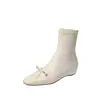Estilo Coreano Gran Belleza~ Botas Adelgazantes Blanco Leche con Tacón Oculto y Lazo Invierno 2026 Tacón Bajo Punta Cuadrada Pequeña Botines Elásticos