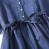 Vestido de Lino Estampado de Verano 2026 con Cinturón de Lazo, Lino de Algodón Artístico, Falda Larga de Corte A Adelgazante