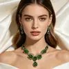 Conjunto de collar y pendientes de piedras preciosas estilo palacio retro europeo y americano, una pieza lujosa y elegante con circonita cúbica en forma de lágrima, perfecto para novias y vestidos de noche
