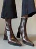 Botas Ankle Boot Chunky Salto Alto Retro Chuyuji para Mulheres 2026 Nova Coleção Outono Inverno Salto Alto Altura Confortável Elástico Botas Slim