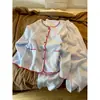 Pijama de Algodón de Manga Larga con Bloques de Color Estilo Perezoso Estilo Ins para Mujer, Nuevo para Primavera y Otoño 2025, Conjunto de Pantalones Largos Suave y Acogedor Ropa de Casa