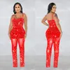 C6556 Transfronteiriço Aliexpress Amazon Moda Europeia e Americana Roupas Femininas Malha com Strass Sem Alças Sem Mangas Calça Longa Macacão