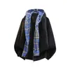 Sudadera con Capucha Estilo Americano Falsa de Dos Piezas para Hombres y Mujeres, Chaqueta de Cuadros Resistente de Corte Limpio para Otoño, Chaqueta Casual Holgada