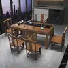 Nuevo juego de mesa de té y sillas de madera maciza estilo chino para balcón de apartamento pequeño, juego para sala de estar de té kung fu para el hogar, mesa de té integrada para preparar té